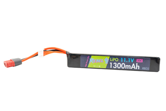 Rebel Battery - 1300mAh Lipo 11.1V 20C Stick - Deans
