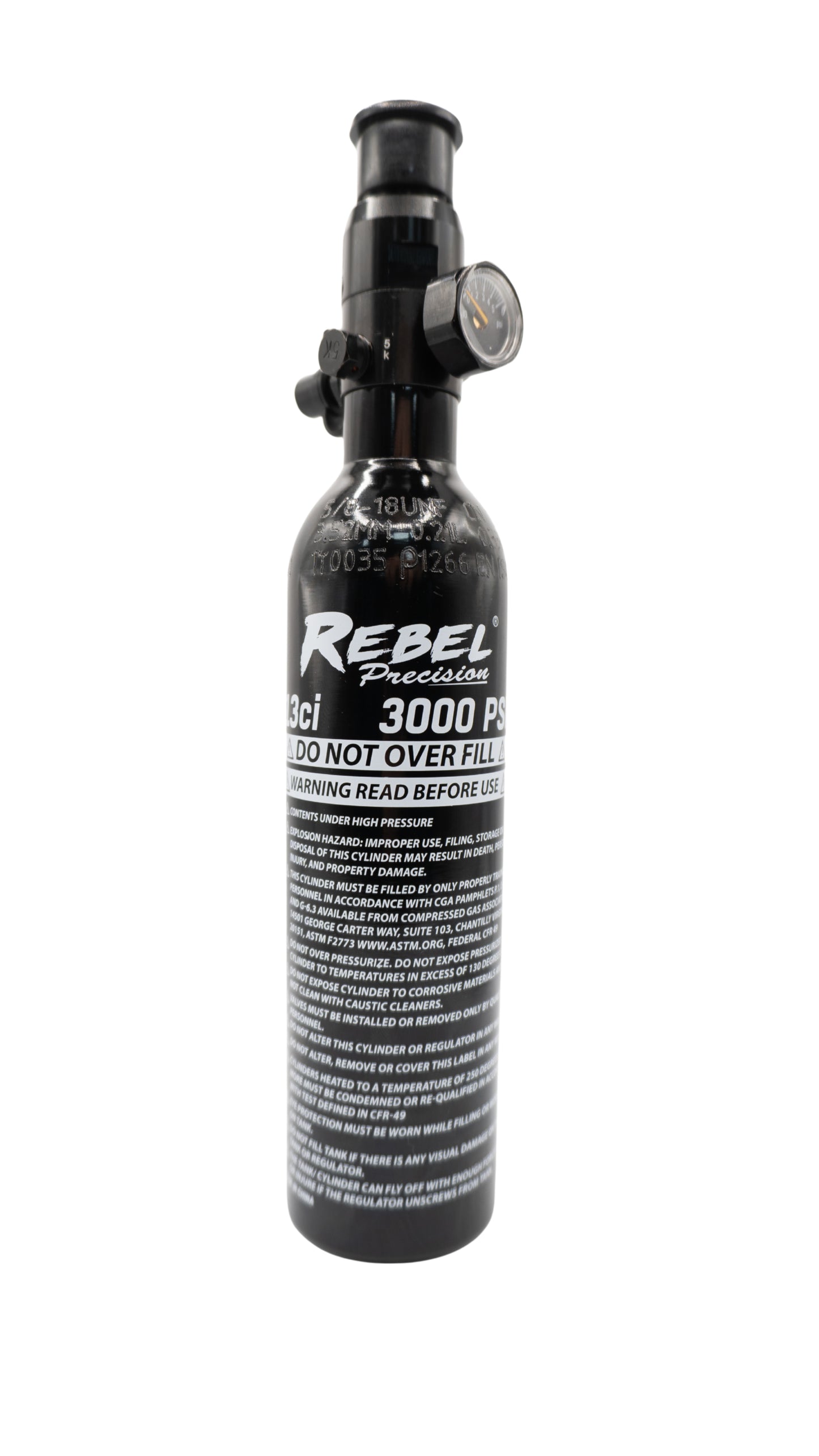Rebel 13ci 3K Aluminum HPA Tank w/ Regulator - Black (Empty)